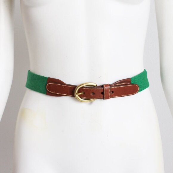 Brooks Brothers Belt Green Canvas Tan Leather Style 6949 Size 38 Mens Vintage - Picture 2 of 7